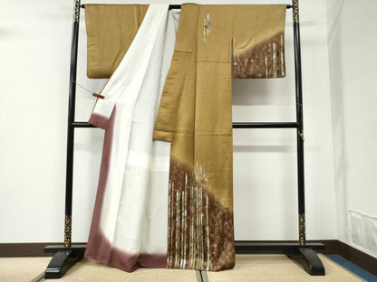 平和屋着物●訪問着　刺繍　草花文　暈し染め　金彩　正絹　逸品　CABI3132yc