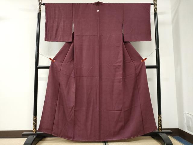 平和屋着物●上質な色無地　立波地紙　葡萄色　正絹　逸品　未使用　CABI3136yc