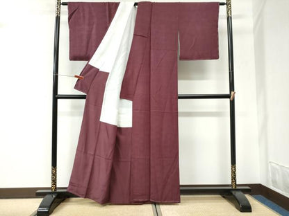 平和屋着物●上質な色無地　立波地紙　葡萄色　正絹　逸品　未使用　CABI3136yc