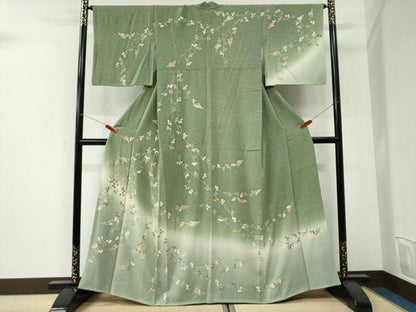平和屋着物●訪問着　枝花文　暈し染め　金彩　正絹　逸品　CABI3141yc