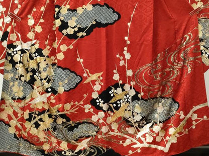 平和屋着物●豪華振袖　絞り　雲取り飛鶴枝梅文　金彩　正絹　逸品　CABI3143yc