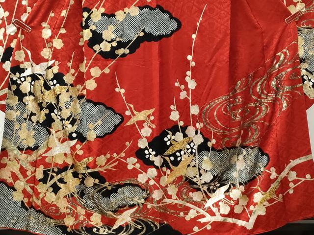 平和屋着物●豪華振袖　絞り　雲取り飛鶴枝梅文　金彩　正絹　逸品　CABI3143yc
