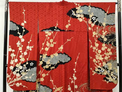 平和屋着物●豪華振袖　絞り　雲取り飛鶴枝梅文　金彩　正絹　逸品　CABI3143yc