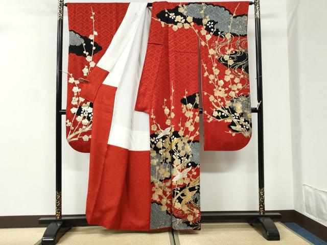 平和屋着物●豪華振袖　絞り　雲取り飛鶴枝梅文　金彩　正絹　逸品　CABI3143yc
