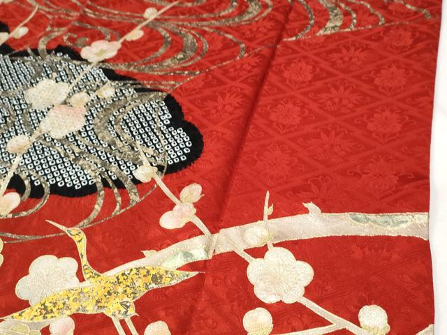 平和屋着物●豪華振袖　絞り　雲取り飛鶴枝梅文　金彩　正絹　逸品　CABI3143yc