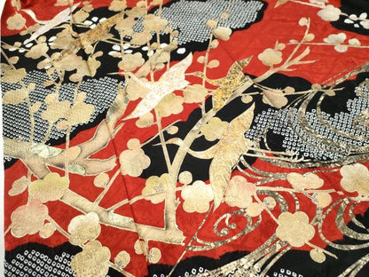平和屋着物●豪華振袖　絞り　雲取り飛鶴枝梅文　金彩　正絹　逸品　CABI3143yc