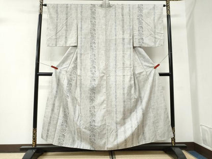 平和屋着物●訪問着　ぜんまい紬　更紗草花間道　正絹　逸品　未使用　CABI3145yc