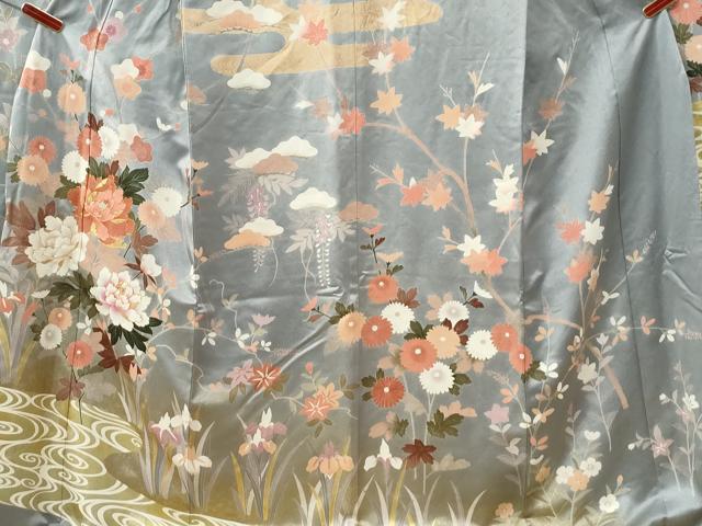 平和屋着物●豪華振袖　駒刺繍　流水草花文　暈し染め　金彩　正絹　逸品　CABI3151yc