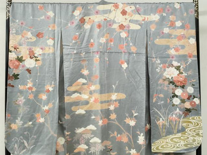 平和屋着物●豪華振袖　駒刺繍　流水草花文　暈し染め　金彩　正絹　逸品　CABI3151yc