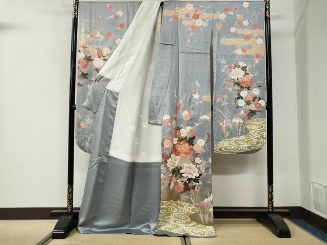 平和屋着物●豪華振袖　駒刺繍　流水草花文　暈し染め　金彩　正絹　逸品　CABI3151yc