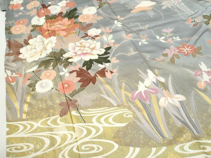 平和屋着物●豪華振袖　駒刺繍　流水草花文　暈し染め　金彩　正絹　逸品　CABI3151yc