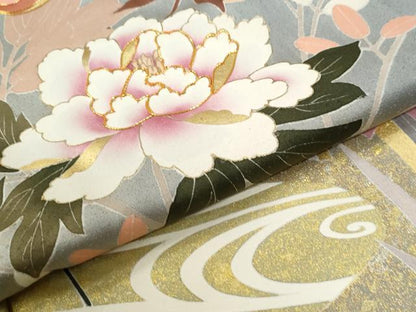 平和屋着物●豪華振袖　駒刺繍　流水草花文　暈し染め　金彩　正絹　逸品　CABI3151yc