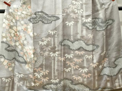 平和屋着物●訪問着　絞り　雲取り笹竹枝花文　金彩　正絹　逸品　CABI3152yc