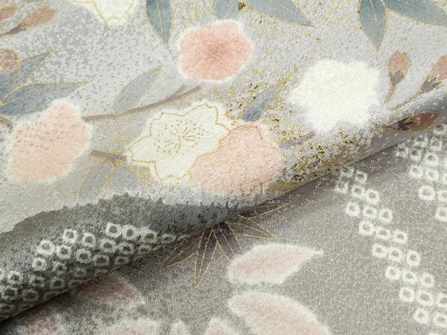平和屋着物●訪問着　絞り　雲取り笹竹枝花文　金彩　正絹　逸品　CABI3152yc