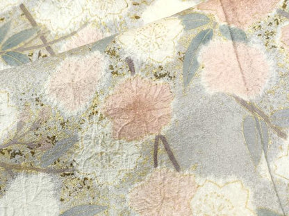 平和屋着物●訪問着　絞り　雲取り笹竹枝花文　金彩　正絹　逸品　CABI3152yc