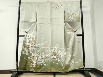 平和屋着物●訪問着　流水地紙御所車松竹梅花文　暈し染め　金彩　正絹　逸品　CABI3153yc