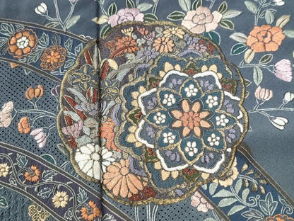 平和屋着物●中国三大刺繍　スワトウ刺繍　総刺繍　訪問着　鬘帯更紗草花文　暈し染め　金彩　ロング丈　正絹　逸品　CABI3154yc