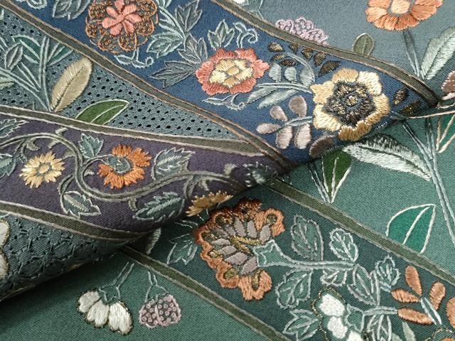 平和屋着物●中国三大刺繍　スワトウ刺繍　総刺繍　訪問着　鬘帯更紗草花文　暈し染め　金彩　ロング丈　正絹　逸品　CABI3154yc