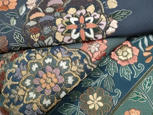 平和屋着物●中国三大刺繍　スワトウ刺繍　総刺繍　訪問着　鬘帯更紗草花文　暈し染め　金彩　ロング丈　正絹　逸品　CABI3154yc