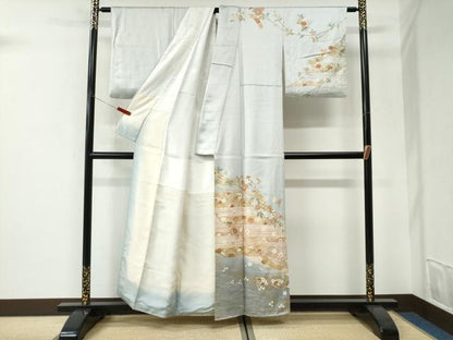 平和屋着物●訪問着　短冊立波檜扇花蝶文　暈し染め　金彩　正絹　逸品　CABI3155yc