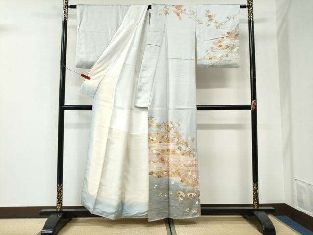 平和屋着物●訪問着　短冊立波檜扇花蝶文　暈し染め　金彩　正絹　逸品　CABI3155yc