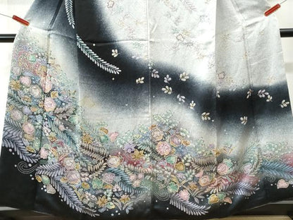 平和屋着物●訪問着　辻が花　絞り　黒地　金彩　正絹　逸品　CABI3156yc