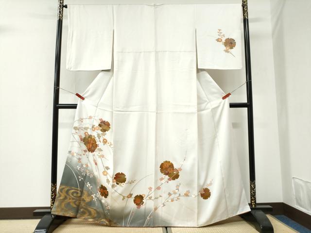 平和屋着物●訪問着　雪輪流水枝花文　暈し染め　金彩　正絹　逸品　CABI3158yc