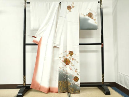 平和屋着物●訪問着　雪輪流水枝花文　暈し染め　金彩　正絹　逸品　CABI3158yc