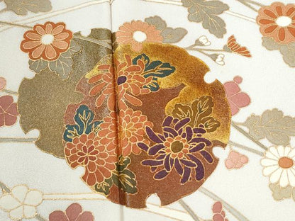 平和屋着物●訪問着　雪輪流水枝花文　暈し染め　金彩　正絹　逸品　CABI3158yc