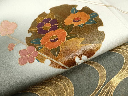平和屋着物●訪問着　雪輪流水枝花文　暈し染め　金彩　正絹　逸品　CABI3158yc