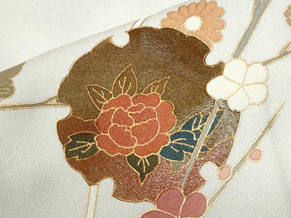 平和屋着物●訪問着　雪輪流水枝花文　暈し染め　金彩　正絹　逸品　CABI3158yc