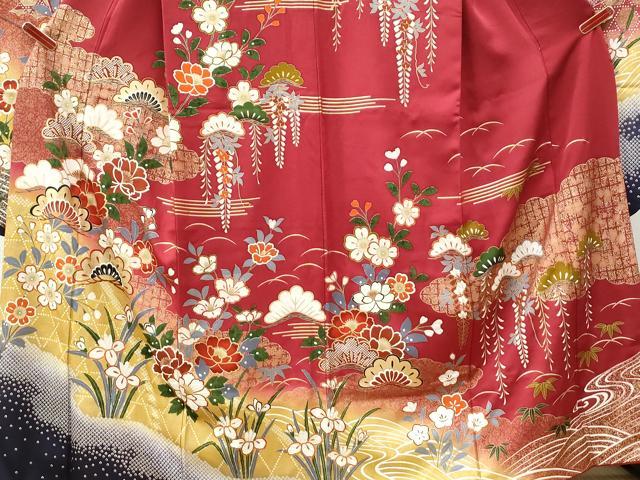 平和屋着物●豪華振袖　雲取り花松文　暈し染め　金彩　正絹　逸品　CABI3159yc