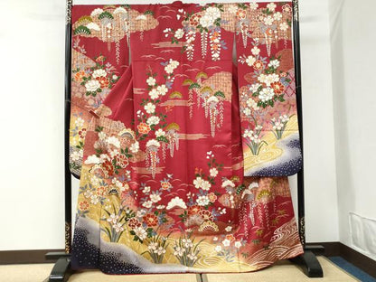 平和屋着物●豪華振袖　雲取り花松文　暈し染め　金彩　正絹　逸品　CABI3159yc