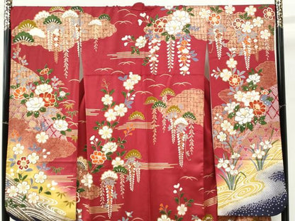 平和屋着物●豪華振袖　雲取り花松文　暈し染め　金彩　正絹　逸品　CABI3159yc