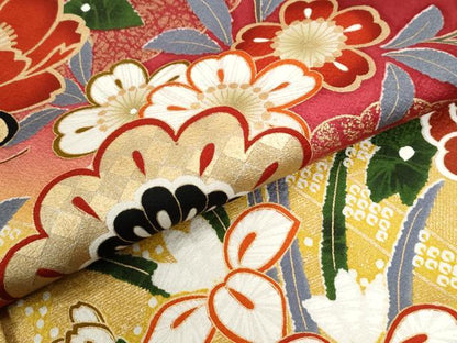 平和屋着物●豪華振袖　雲取り花松文　暈し染め　金彩　正絹　逸品　CABI3159yc
