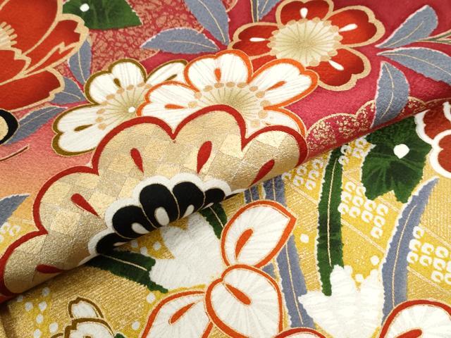 平和屋着物●豪華振袖　雲取り花松文　暈し染め　金彩　正絹　逸品　CABI3159yc