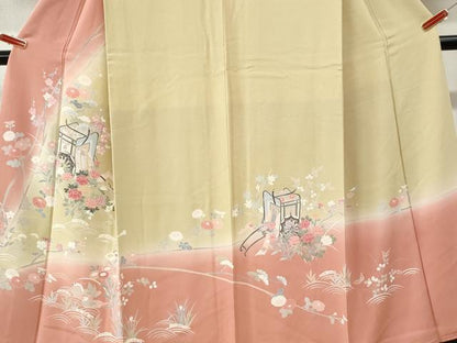 平和屋着物●訪問着　友禅　浜松御所車鴛鴦花文　暈し染め　正絹　逸品　CABI3161yc
