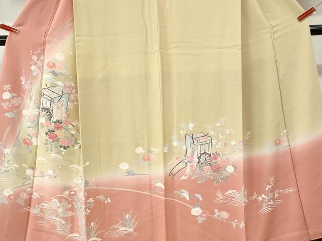 平和屋着物●訪問着　友禅　浜松御所車鴛鴦花文　暈し染め　正絹　逸品　CABI3161yc