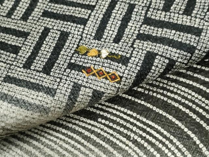 平和屋着物●訪問着　総絞り　刺繍　檜垣吉祥花文　暈し染め　黒地　金彩　正絹　逸品　未使用　CABI3163yc