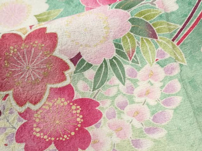 平和屋着物●豪華振袖　毬舞花文　暈し染め　黒地　金通し地　正絹　逸品　CABI3167yc