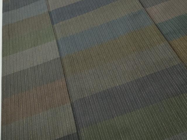 平和屋着物●上質なお召　横段文　ロング丈　正絹　逸品　CABI3169yc