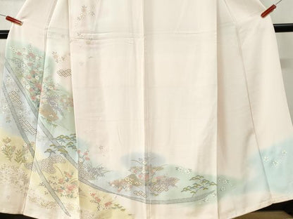 平和屋着物●訪問着　扇面吉祥草花文　暈し染め　金彩　正絹　逸品　CABI3171yc