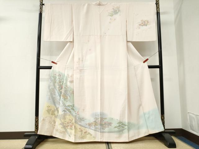 平和屋着物●訪問着　扇面吉祥草花文　暈し染め　金彩　正絹　逸品　CABI3171yc