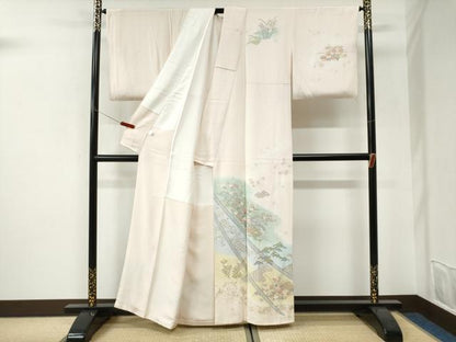 平和屋着物●訪問着　扇面吉祥草花文　暈し染め　金彩　正絹　逸品　CABI3171yc