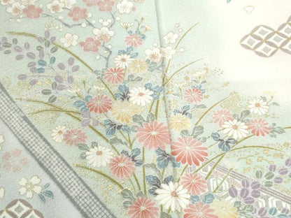 平和屋着物●訪問着　扇面吉祥草花文　暈し染め　金彩　正絹　逸品　CABI3171yc