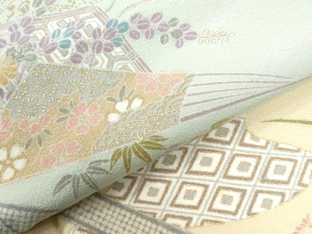 平和屋着物●訪問着　扇面吉祥草花文　暈し染め　金彩　正絹　逸品　CABI3171yc