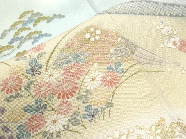 平和屋着物●訪問着　扇面吉祥草花文　暈し染め　金彩　正絹　逸品　CABI3171yc
