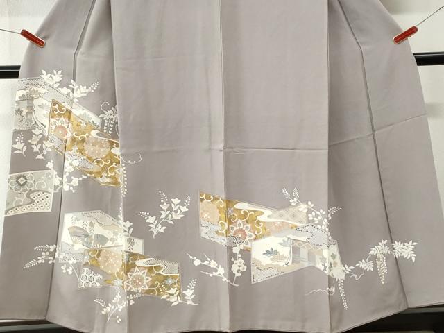 平和屋着物●豪華色留袖　駒刺繍　几帳扇面吉祥花唐草文　金彩　正絹　逸品　CABI3172yc