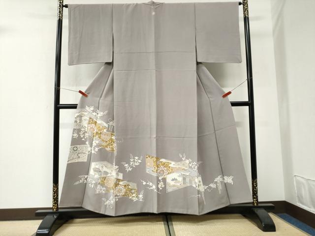 平和屋着物●豪華色留袖　駒刺繍　几帳扇面吉祥花唐草文　金彩　正絹　逸品　CABI3172yc