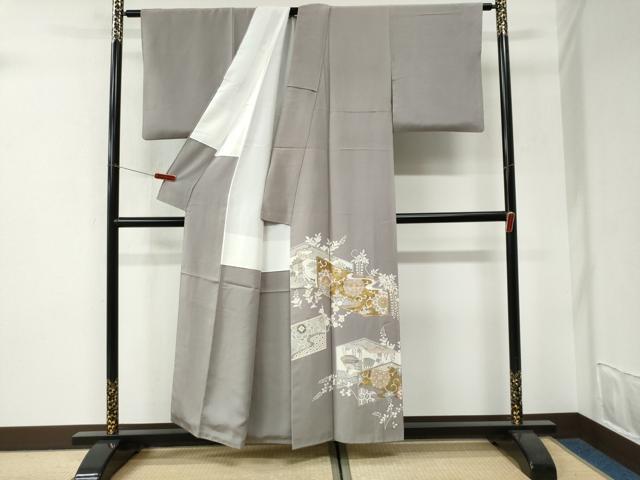 平和屋着物●豪華色留袖　駒刺繍　几帳扇面吉祥花唐草文　金彩　正絹　逸品　CABI3172yc